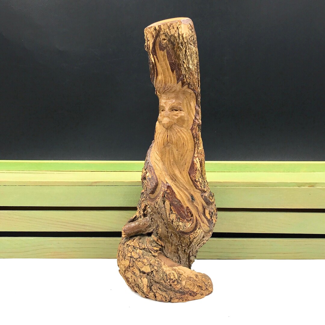 Vintage Hand Carved Wood Spirit Sculpture, Folk Art Wizard Face, 8" - Etsy