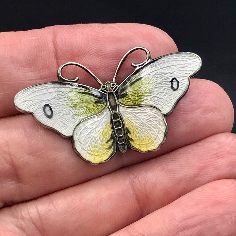 Vtg HROAR PRYDZ Norway Sterling Silver Guilloche Enamel Butterfly Brooch Pin Mid Century Scandinavian Butterfly Brooch