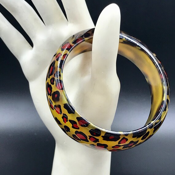 VTG Chunky Leopard Print Plastic Bangle Bracelet,… - image 7