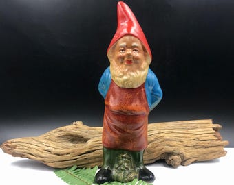 VTG German Ceramic Gnome 10" High, Gartenzwerg/Heissner STYLE Ceramic Gnome, UNMARKED