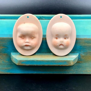 1983 Byron Molds Baby Face Ceramic Crafting Pendants, Ceramic Faces for Assemblage, 2" H