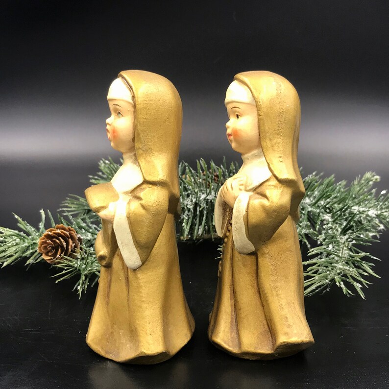 Vtg ARDCO Japan Gold Catholic Nun Figurines Holiday Nun Etsy