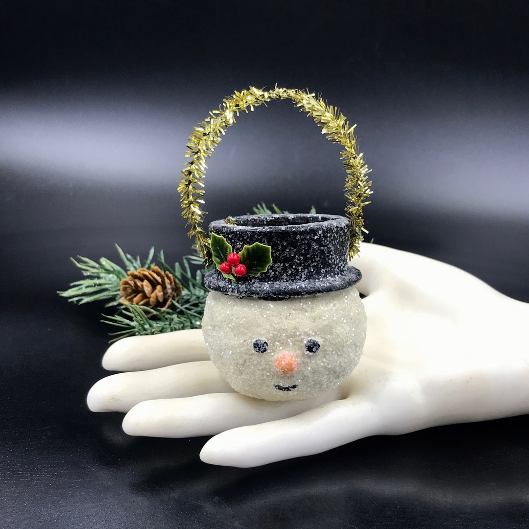 VTG Midwest Seasons of Cannon Falls Glittery Snowman Head Bucket Candy
