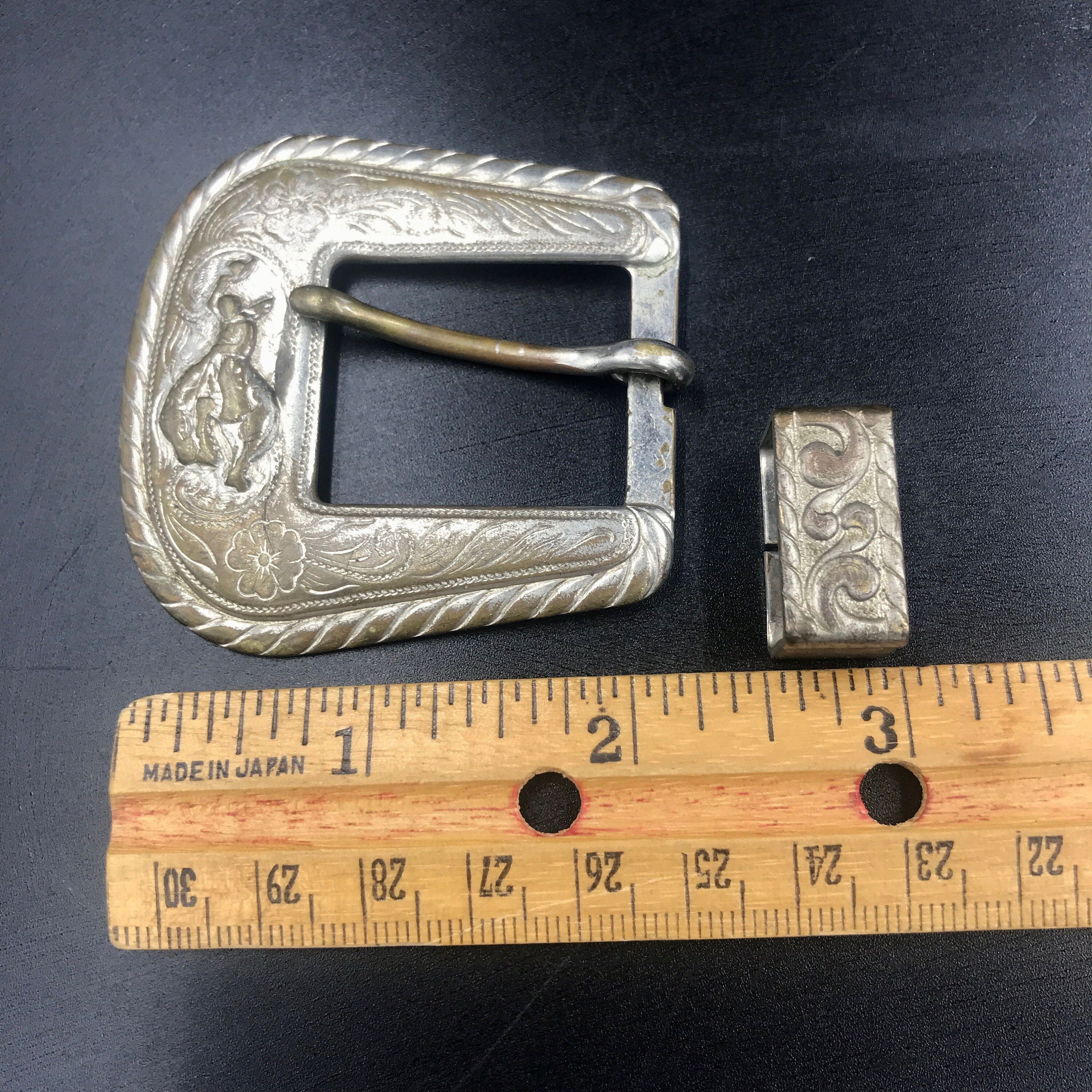 Vintage Silver Tone Western Belt Buckle Set: Cowboy  display picture 1