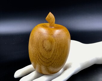 Vintage Hand-Turned Wood Apple: Carved Wooden Fruit Decor