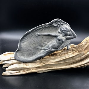 Antique Art Nouveau Metal Mermaid Pin Tray: Nymph Ring Dish
