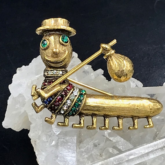 VTG JEANNE Hobo Caterpillar Brooch Hobo Worm With Green Rhinestone Eyes Brooch Vintage Hobo Jewelry Anthropomorphic Caterpillar Pin Etsy Canada