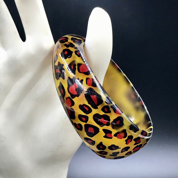 VTG Chunky Leopard Print Plastic Bangle Bracelet,… - image 5