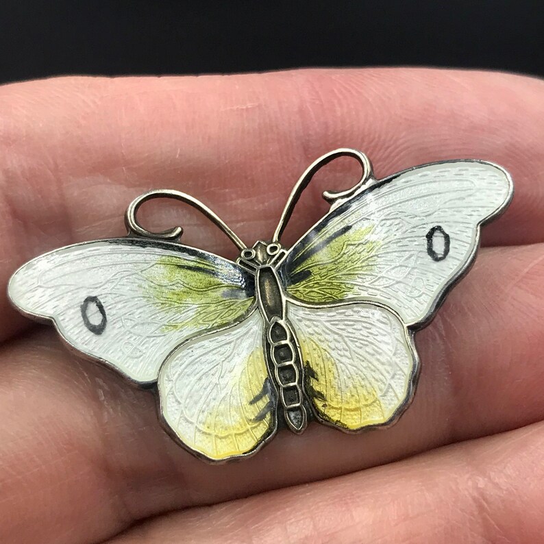 Vtg HROAR PRYDZ Norway Sterling Silver Guilloche Enamel Butterfly Brooch Pin Mid Century Scandinavian Butterfly Brooch
