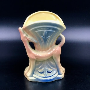 VTG 1940s Art Deco Ceramic Deer Planter Vase, Vintage Pink & Blue Ceramic Deer Vase Planter, Ceramic Deer Vase, Ceramic Deer Planter