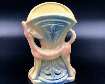 Vintage 1940s Art Deco Ceramic Deer Vase Planter: Pink & Blue