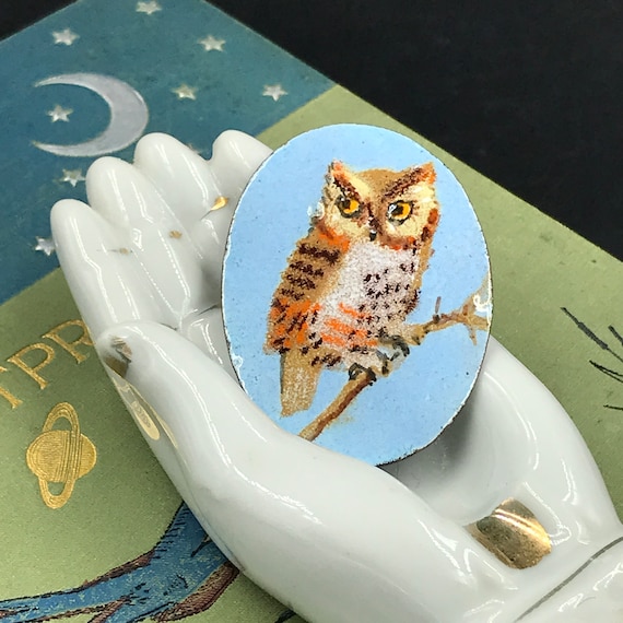 VTG Enamel on Copper OWL Pendant Brooch  Signed "… - image 3