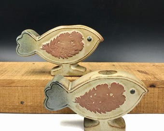 Mid Century Stoneware Bird Candleholders: UCTCI Japan MCM Pair
