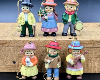 Vintage Alpine Children Ornaments: Hummel Style, Set of 6