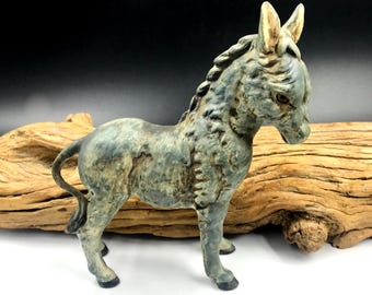 Vintage Mid-Century UCTCI Japan Ceramic Donkey Figurine with Sticker, 5.5" H