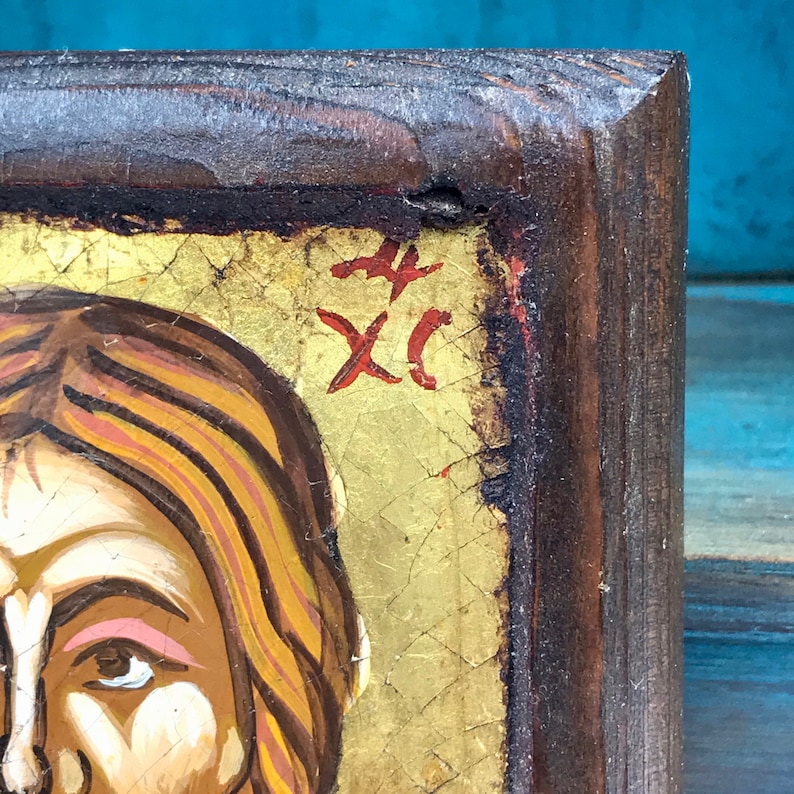 Vintage Hand Painted Jesus Christ Icon: Greek Orthodox Tempera on Wood ...