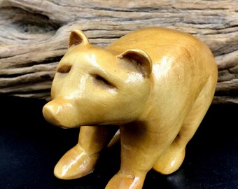 Vintage Hand-Carved Wood Bear Cherokee STYLE, Folk Art Carved Bear, 4" W x 1.75" H