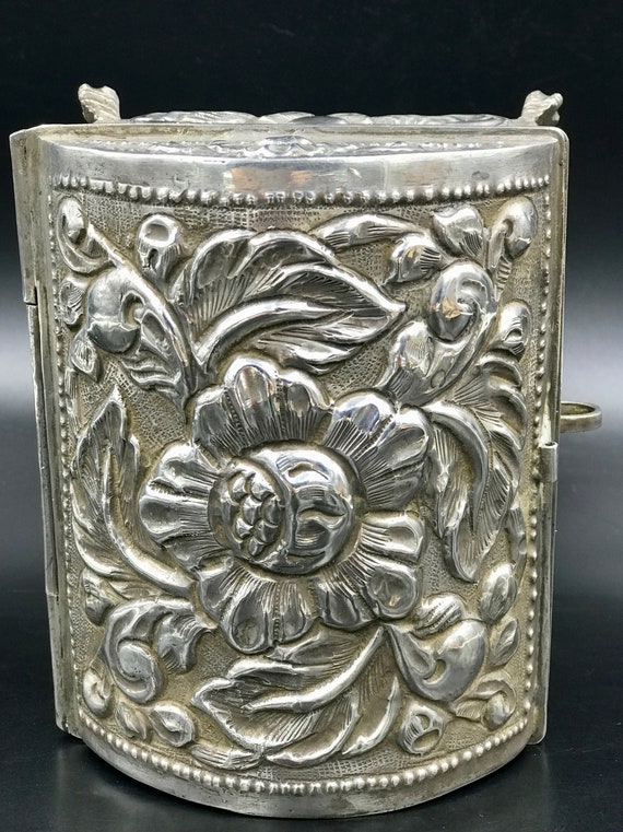 VTG Perú Repoussé Floral Sterling Silver Jewelry … - image 7