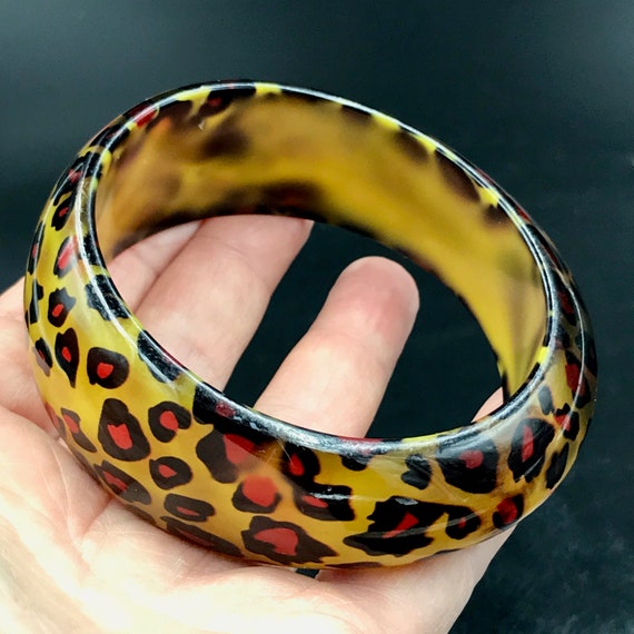 VTG Chunky Leopard Print Plastic Bangle Bracelet,… - image 6