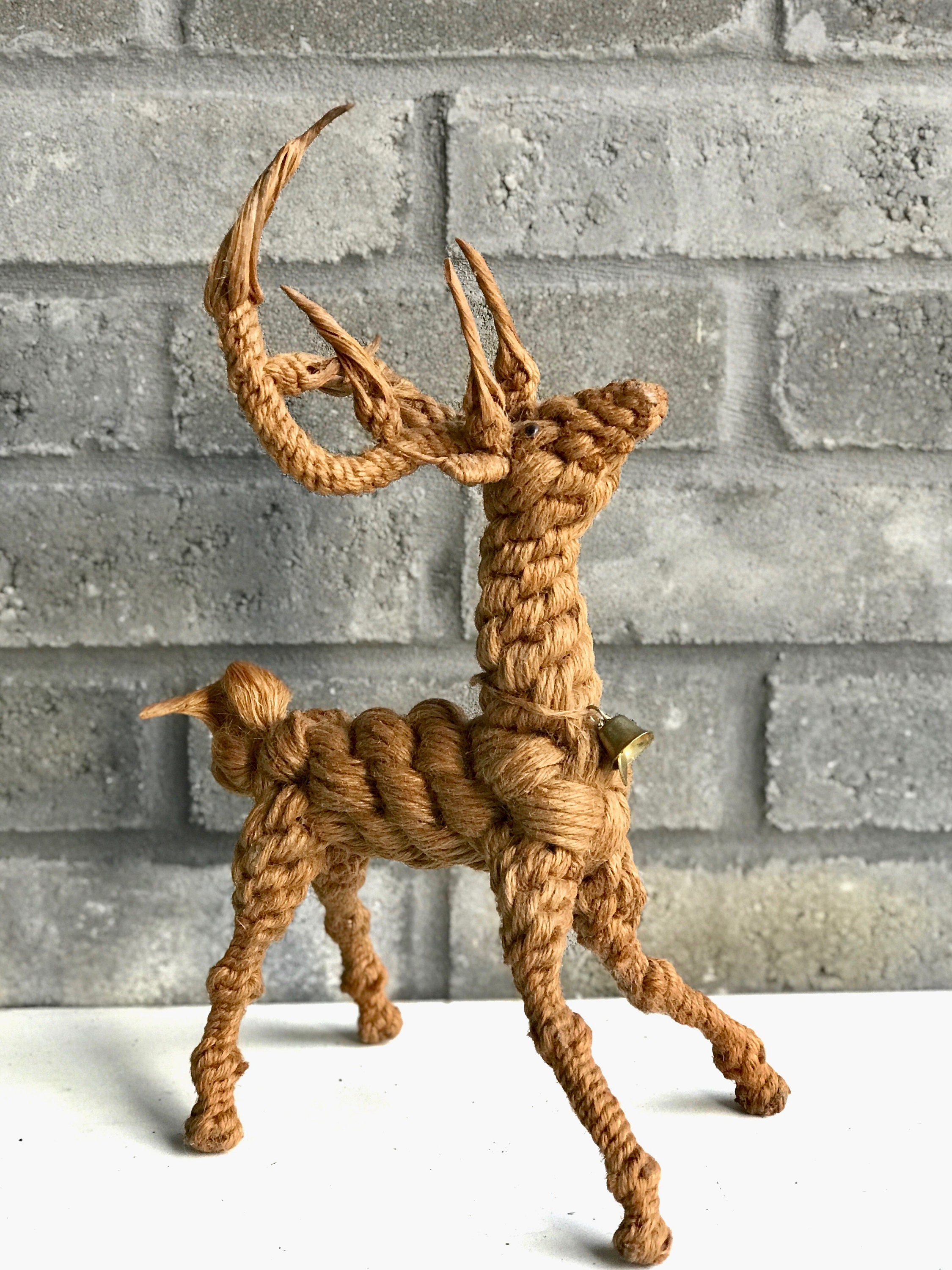 Danish MidCentury Woven Jute Rope Deer Stag by Kay Bojesen &