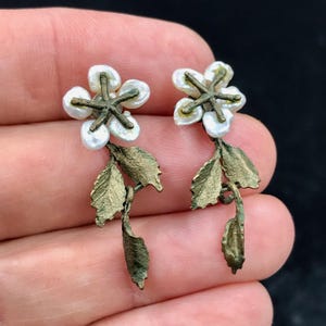 Michael Michaud 24k Gold Hydrangea Flower Earrings - Bronze Nature-Inspired Botanical Jewelry