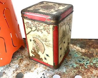 Vintage Niemeyer Tea Tin: Asian Relief Scenes, Made in Holland