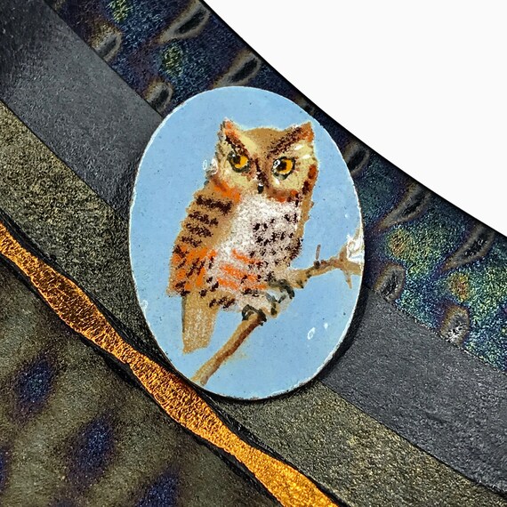 VTG Enamel on Copper OWL Pendant Brooch  Signed "… - image 8