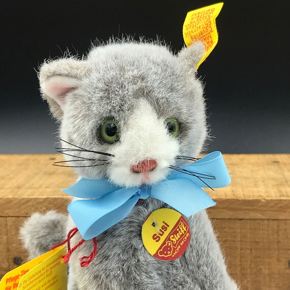 シュタイフ　キャット　猫　STEIFF　 SUSI　１８ｃｍ Vintage Steiff Susi Cat Plush - West Germany - Blue Ribbon, 5