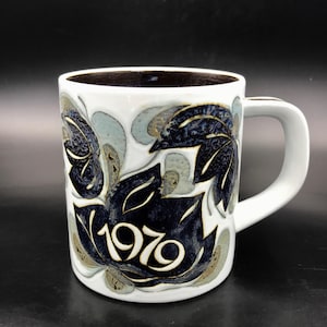 Vintage 1976 Royal Copenhagen Stoneware Mug: Anton Michelsen Sterling Silver Medallion