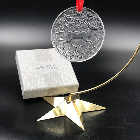 Vintage Lalique France Crystal Leaping Deer Christmas Ornament