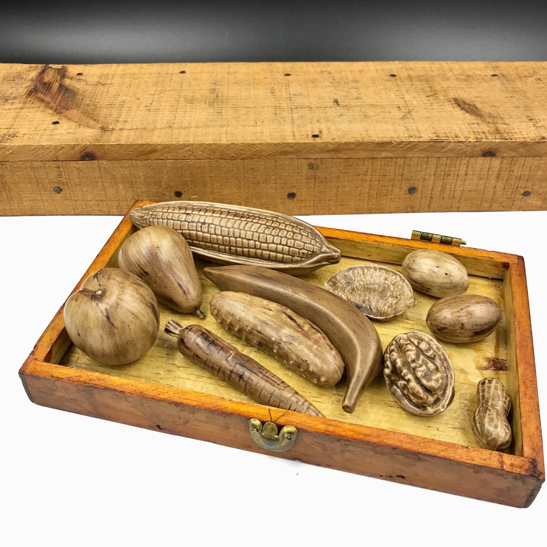 11 VTG MINIATURE Ceramic Fruit, Vegetables & Nuts, Miniature Nuts