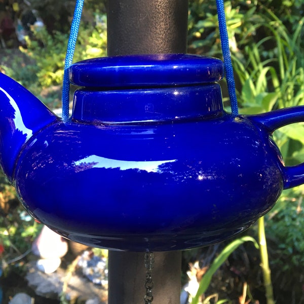 Teapot Wind Chime - Blue with Angel, Gift, Nature Lover