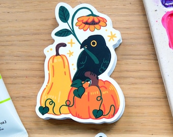 Harvest Crow Sticker | Waterproof Corvid Bird Halloween Art