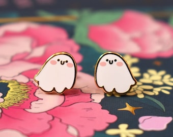 Ghostie Earrings: Gold-Plated Enamel Halloween Jewelry - Nickel-Free