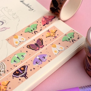 Ruban adhésif en washi anti-mites fantaisistes | Décoration pour emballage cadeau, albums de coupures, journaux, agendas
