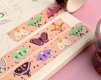 Whimsical Moths Washi Tape | Decoration for Gift Wrap, Scrapbooks, Journals, Planners