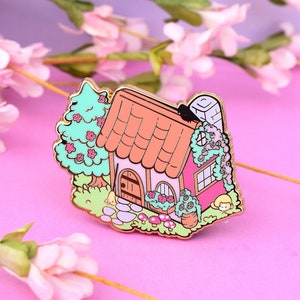 Spring Cottage Enamel Pin: Pastel Cottagecore Accessory (1.6&quot; Tall)