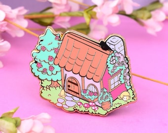 Spring Cottage Enamel Pin: Pastel Cottagecore Accessory (1.6" Tall)