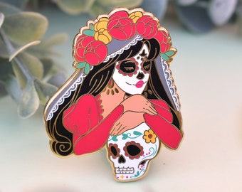 Dia de los Muertos Enamel Pin | 1.8” tall | Mexican Folklore Inspired