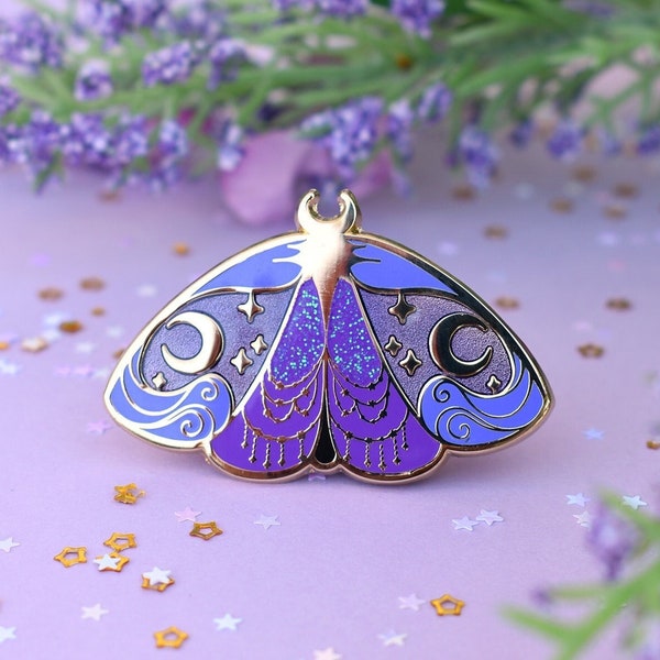 Nyx Moth Greek Mythology Enamel Pin | 2" wide | Goddess of Night, Dark Celestial Accessory