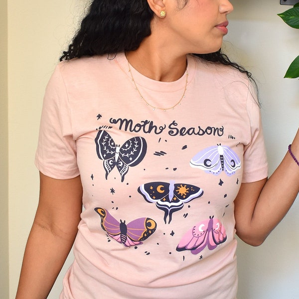 Moth Season T-Shirt | Peach Pink Shirt | Cute Nature Lover Gift