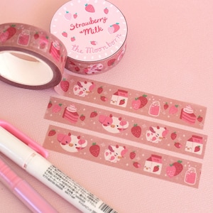 Washi Tape rose fraise vache laitière | Décoration pour emballage cadeau, albums de coupures, journaux, agendas