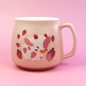 Strawberry Milk Cow Mug (Light Pink Version) | Microwave & Dishwasher Safe | Cute Pink Cow Drinkware