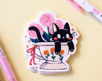 Kitty in a Cup Sticker | 3&quot; | Cute Cat Lover Vinyl Sticker