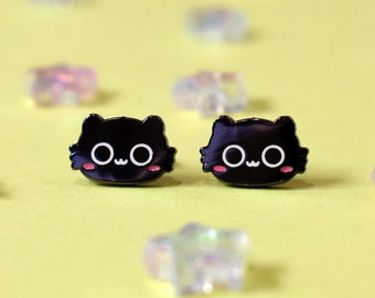 Black Cat Stud Earrings: Plated Enamel Jewelry - Nickel-Free