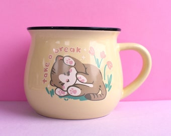 Take a Break Kitty Mug | Microwave & Dishwasher Safe | Cute Relaxing Cat Drinkware