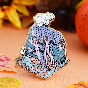 Spooky Cottage Enamel Pin | Halloween Themed | Cute Haunted House Accessory