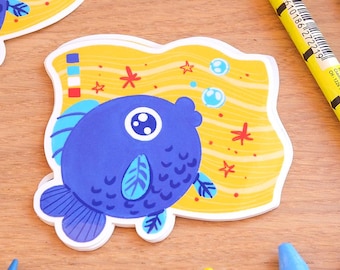 Silly Fish Sticker | 3" | Cute Blue Aquarium Fish