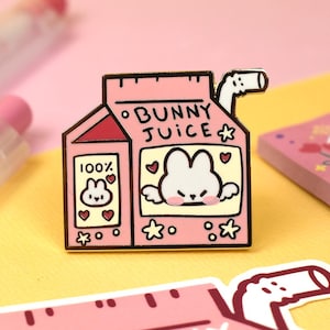 Bunny Juice Enamel Pin | 1.2&quot; tall | Cute Rabbit Pin