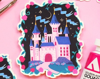 Moonset Castle Sticker | 3" | Cute Fantasy Fairy Tale Art